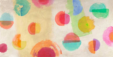 Abstract canvas art print titled "Happiness Happening" by Nava Sandro, featuring vibrant, colorful abstract designs for home decor.