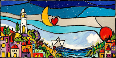 Children's art print "Tra di noi cE amore" by Feeling at Home on canvas, featuring colorful, heartfelt artwork for kids' decor.