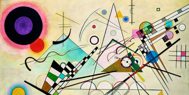 Abstract Canvas art print of Kandinsky's Composition VIII by Feeling at Home, featuring vibrant geometric shapes and bold colors.