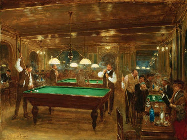 Billiards games sports canvas art print by Beraud Jean, featuring billiard balls and cues on a vibrant background.