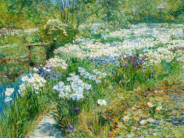 Water Garden floral canvas art print by Childe Hassam Frederick, featuring vibrant flowers and lush garden scene.