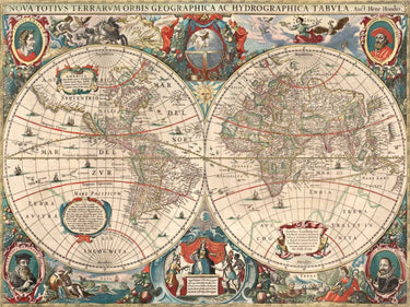 Art Print on canvas Nova totius Terrarum Orbis geographica ac hydrographica tabula by Hondius Hendrik Maps Impressionism artwork