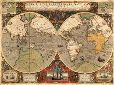 Art Print on canvas Vera Totius Expeditionis Nauticae 1595 by Hondius Hendrik Maps Renaissance artwork