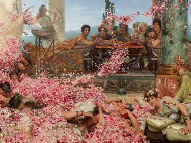Feeling at home art print of Sir Lawrence Alma-Tadema's "The Roses of Heliogabalus" featuring a detailed figurative canvas artwork.