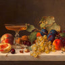 Feeling at Home floral art print by Preyer Emilie featuring still life with summer fruits and champagne on canvas.