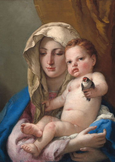 Feeling at Home art print of Giovanni Battista Tiepolo's Madonna of the Goldfinch on canvas, featuring classical figurative artwork.