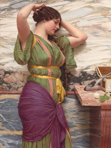 Fair Reflection figurative canvas art print by John William Godward, showcasing a classical woman in elegant attire.