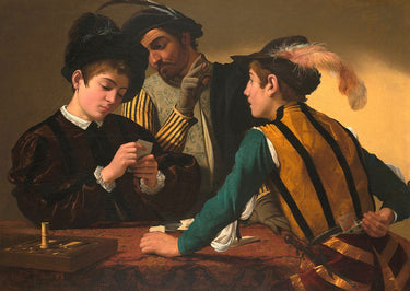 Feeling at Home Caravaggio I Bari Games sports canvas art print featuring a classic Baroque painting with dynamic figures.