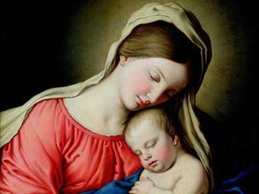 Traditional canvas art print of Beata Vergine con Bambino by Sassoferrato, featuring the Madonna and Child, by Feeling at Home.