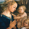 Detail of a traditional canvas art print by Feeling at Home depicting Madonna with Bambino and angels, based on Filippo Lippi's artwork.