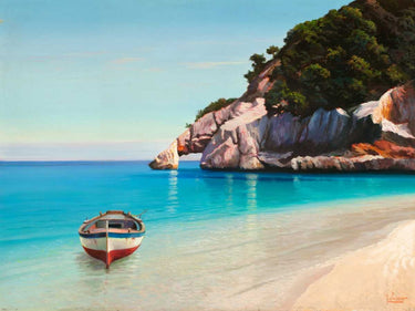 Coastal canvas art print featuring Mediterranean scenery by Galasso Adriano, displayed in a natural home setting.