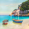 Sardegna coastal canvas art print featuring boats in a caletta, by Galasso Adriano, with serene sea and harbor scene.