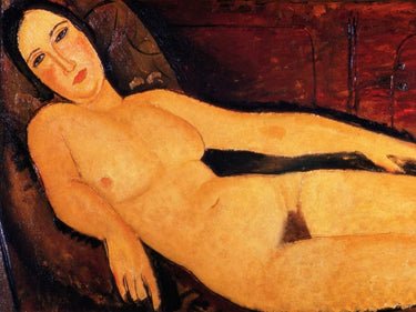 European canvas art print of Amedeo Modigliani's nude on a divan, by Feeling at Home, featuring a classic portrait style.