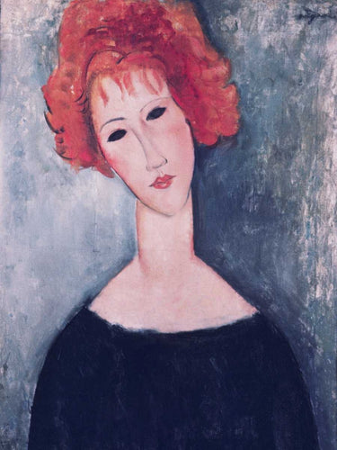 Red head figurative canvas art print by Modigliani Amedeo, featuring a stylized portrait, from Feeling at Home.