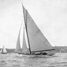 Victorian sloop sailing on Sydney Harbour in 1930, vintage sports canvas art print by Feeling at Home, depicting historic maritime scene.