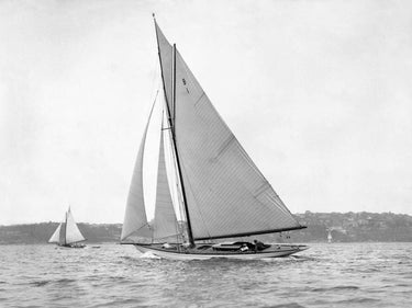 Victorian sloop sailing on Sydney Harbour in 1930, vintage sports canvas art print by Feeling at Home, depicting historic maritime scene.