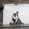Feeling at Home art print of Camden London graffiti detail attributed to Banksy, featuring vibrant street art on canvas.