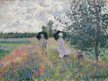 Feeling at Home Monet Claude Promenade pres d’Argenteuil landscape canvas art print showing a serene riverside scene with trees and sky.