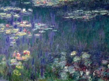 Green Reflections landscape canvas art print of waterlilies by Monet, featuring vibrant green and blue hues, by Feeling at Home.