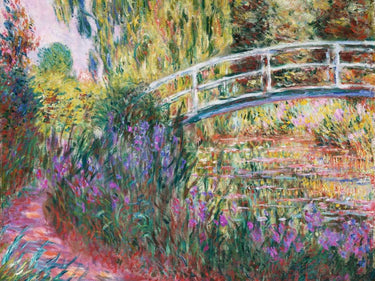 Feeling at Home art print of Claude Monet's Japanese Bridge Pond with Water Lilies landscape on canvas, showcasing vibrant water lilies and bridge.