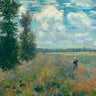 European canvas art print of Poppy Fields near Argenteuil by Monet, featuring vibrant flowers and lush landscape details.
