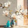 Country French canvas art print of a magnolia branch in a vase by Feeling at Home, featuring delicate floral details.