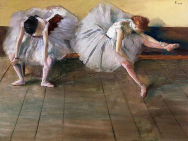 European canvas art print of dancers by Edgar Degas, showcasing ballet dancers in a graceful pose, by Feeling at Home.