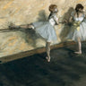 European canvas art print of dancers practicing at the barre by Degas Edgar, featuring ballet dancers in a studio setting.