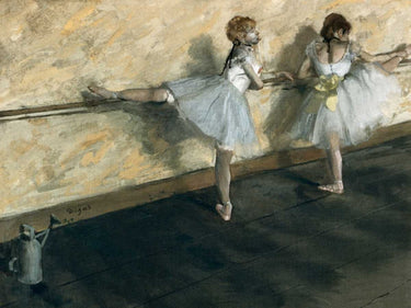 European canvas art print of dancers practicing at the barre by Degas Edgar, featuring ballet dancers in a studio setting.