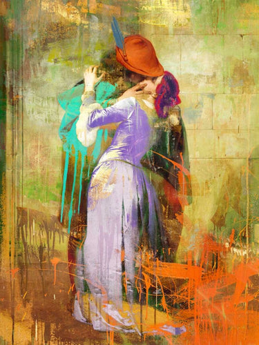 Feeling at Home Hayezs Kiss 2.0 figurative canvas art print by Chestier Eric, featuring romantic imagery and vibrant colors.