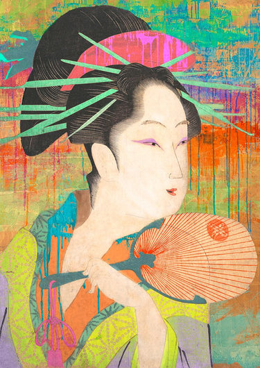 Contemporary canvas art print by Chestier Eric titled "Hommage to Chokosai," featuring vibrant Japanese-inspired imagery.