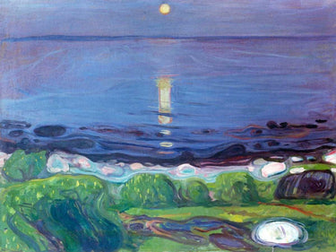 Seascape abstract canvas art print by Munch Edvard, featuring ocean waves and vibrant colors, displayed on a wall.