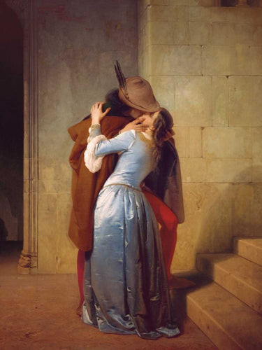 Feeling at home The Kiss traditional canvas art print by Hayez Francesco, showcasing romantic classical painting on canvas.