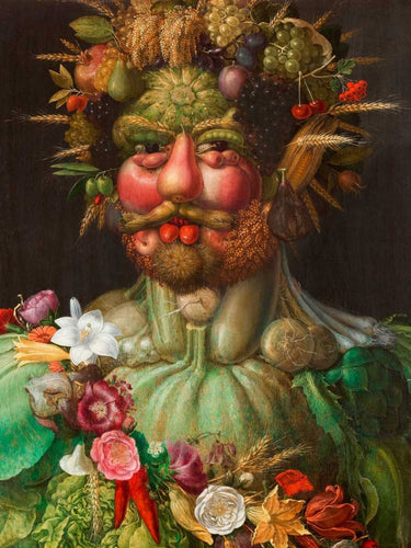 Feeling at Home art print of Rudolf II of Habsburg as Vertumnus by Giuseppe Arcimboldo, featuring a detailed portrait on canvas.