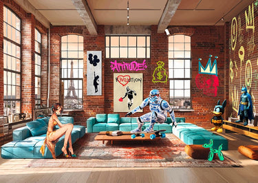 Cityscape canvas art print by Madau Gerard featuring urban skyline details, part of the Surrealoft Attitude collection, by Feeling at Home.