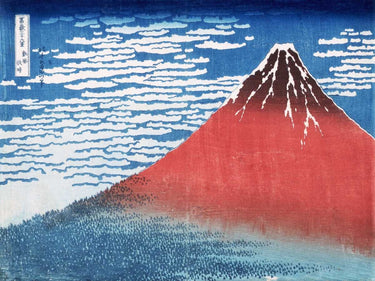 Vintage canvas art print "Fine Wind Clear Morning" by Hokusai Katsushika, featuring a traditional Japanese wave scene.