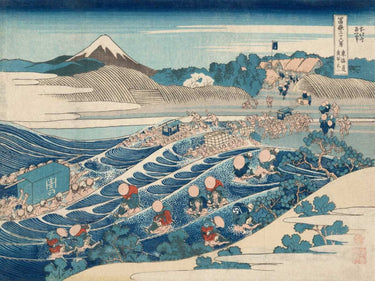Landscape canvas art print of Mount Fuji seen from Kanaya on the Tokaido by Hokusai Katsushika, featuring traditional Japanese scene.