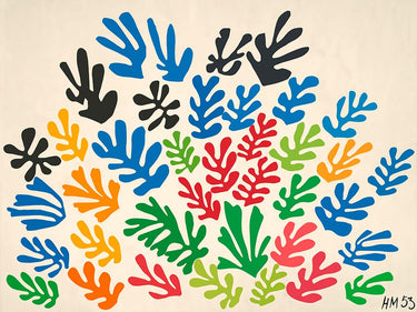 Abstract canvas art print by Matisse Henri titled La gerbe 1953, featuring bold shapes and vibrant colors, by Feeling at Home.
