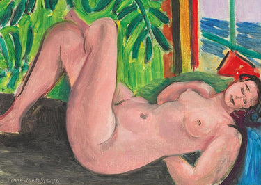 Feeling at Home art print of Henri Matisse's "Nu aux jambes croisées" featuring a colorful, abstract female figure on canvas.
