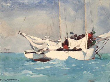 Landscape canvas art print featuring the Key West Hauling Anchor scene by Homer Winslow, styled with Feeling at Home branding.