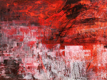 Abstract canvas art print titled "Rosso Tramonto" by Corrado Italo, featuring vibrant sunset-inspired colors and modern design.