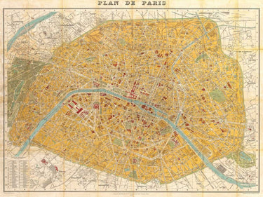 Art Print on canvas Gilded Map of Paris by Joannoo Maps Post-Impressionism artwork