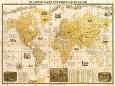 Art Print on canvas Gilded 1859 Map of the World by Joannoo Maps Post-Impressionism artwork