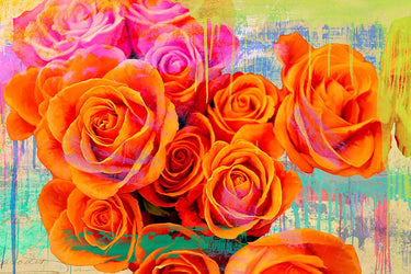 Dripping roses floral canvas art print by Parr Kelly, featuring vibrant, abstract flower designs in a modern art style.