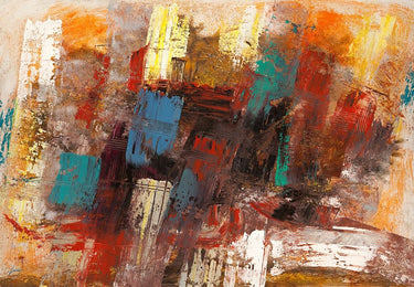Abstract canvas art print featuring colorful geometric shapes by Lucas for Feeling at Home.