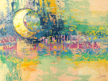 Feeling at home Riflessi di Luna abstract canvas art print by Lucas, featuring vibrant moon-inspired design on textured canvas.