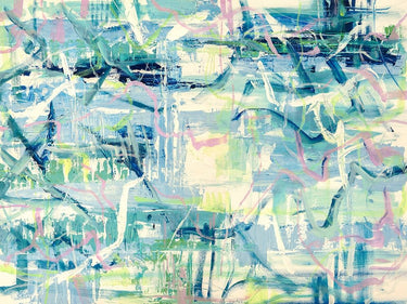 Seawater abstract canvas art print by Masterfunk Collective, featuring ocean-inspired blue and green tones on textured canvas.