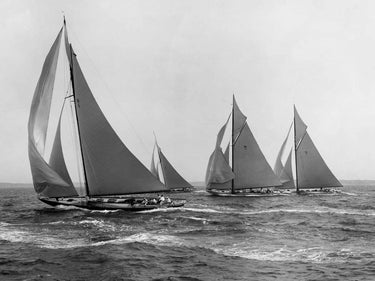 Vintage canvas art print of sloops at sail by Levick Edwin, titled Sloops at Sail 1915, from Feeling at Home.