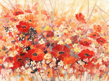 Feeling at Home floral canvas art print by Florio Luigi featuring vibrant Campo di Fiori flowers on textured canvas.