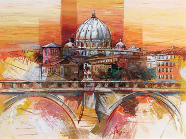 Abstract canvas art print featuring Roma eterna design by Florio Luigi, displayed on a wall with vibrant colors and modern style.